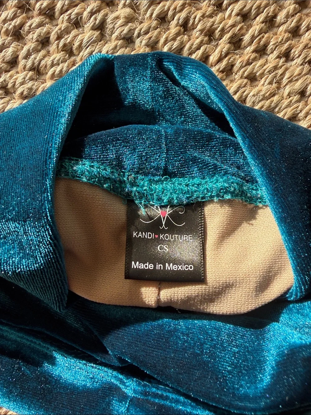 Kandi Kouture Girls Teal Velvet Ruffle Dance Leotard Costume size child small